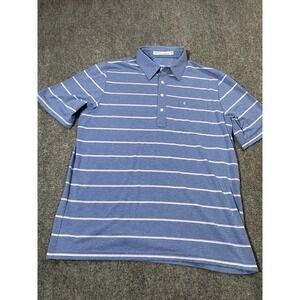 Criquet Polo Shirt Mens Large Blue White Striped Pocket Golf Casual Short Sleeve